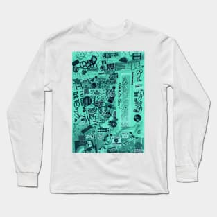 Street Green Tags Graffiti Print Long Sleeve T-Shirt